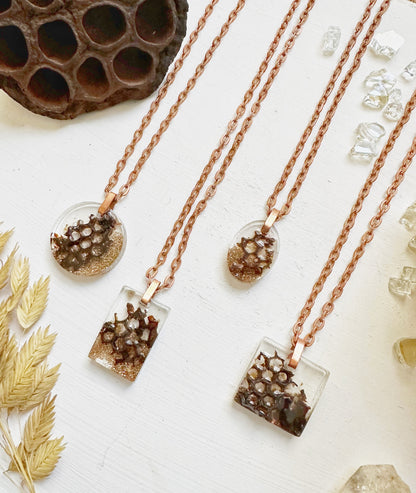 Customizable || Unique Real Pressed Honeycomb Necklace (Myakka’s Gold Apiary) Florida Resin Nature Jewelry